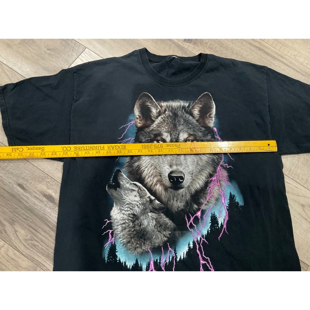 Vintage Wolf Graphic T-Shirt Black Lightning Nature Animal Tee Mens XL - Picture 5 of 6